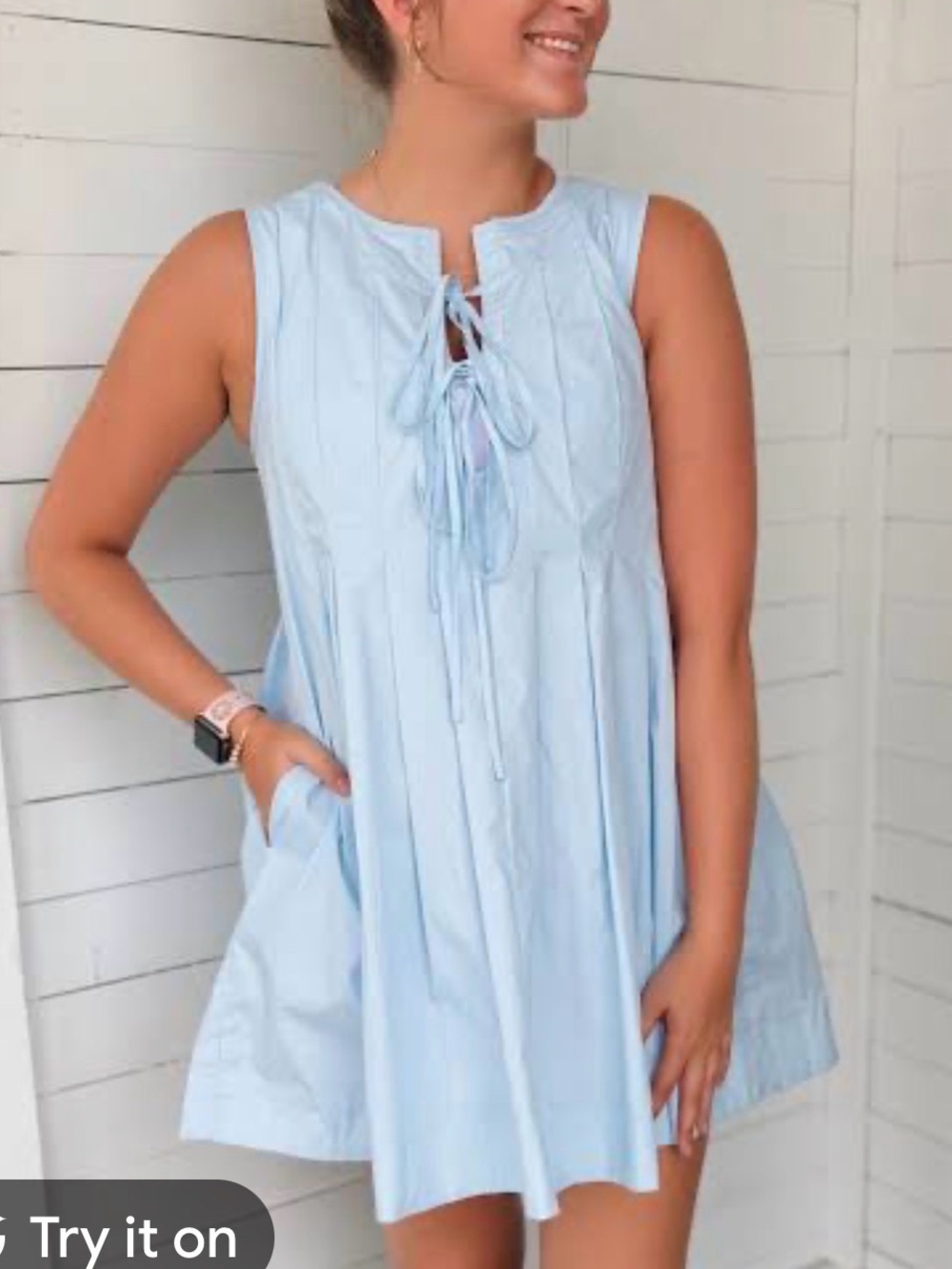 Heyson Sleeveless Light Blue Tie-Front Mini Dress with Pockets Xs/Sm
